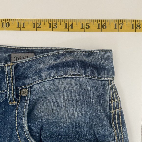 BKE Jeans Mens 33x34XL Jake Blue Denim Distressed Knee Patches Thick Stitch - Picture 9 of 11